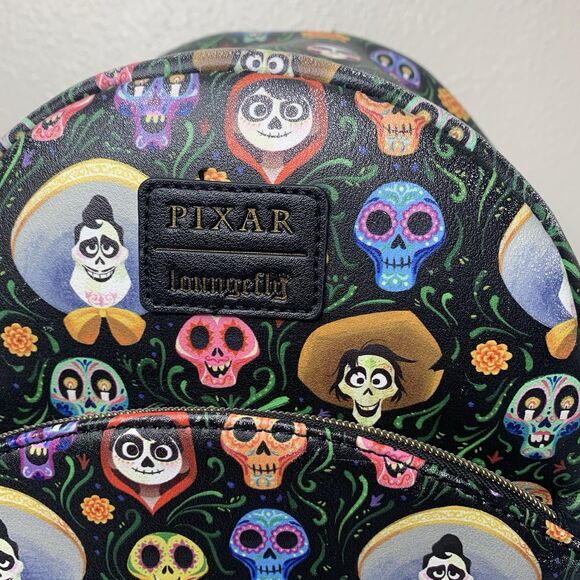 Loungefly Disney Pixar Black Mini Backpack Coco Skulls *See Notes main image 8